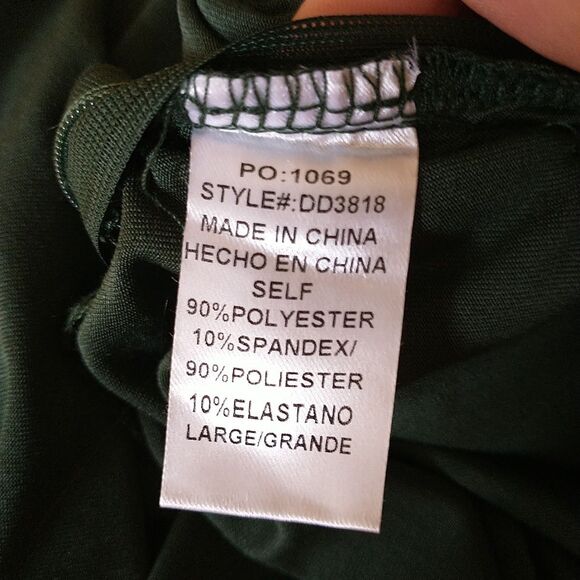 BalticBorn Solana Ruched Dress L Green Faux Wrap Puff Sleeve Babydoll Draped - Picture 8 of 9